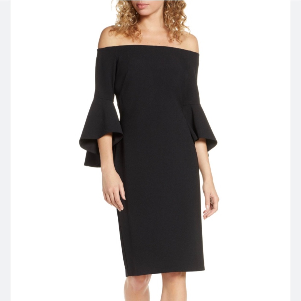 Chelsea 28 off the shoulder flutter sleeve black cocktail dress size 4